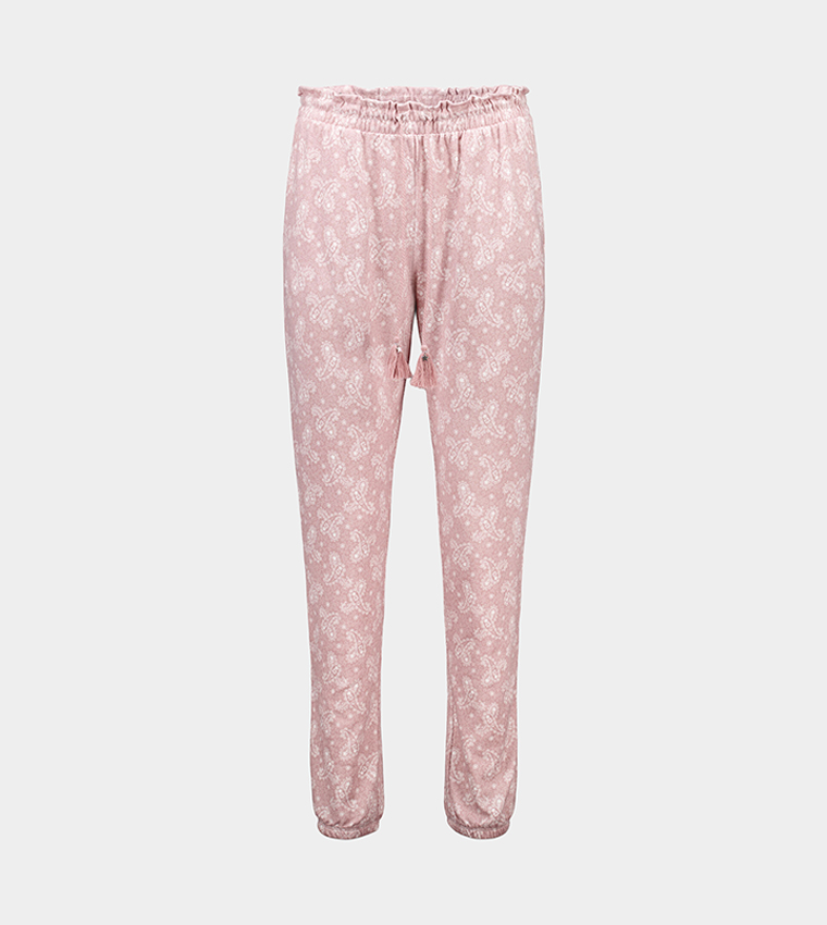 بنطلون بيجاما بطبعة ورباط 