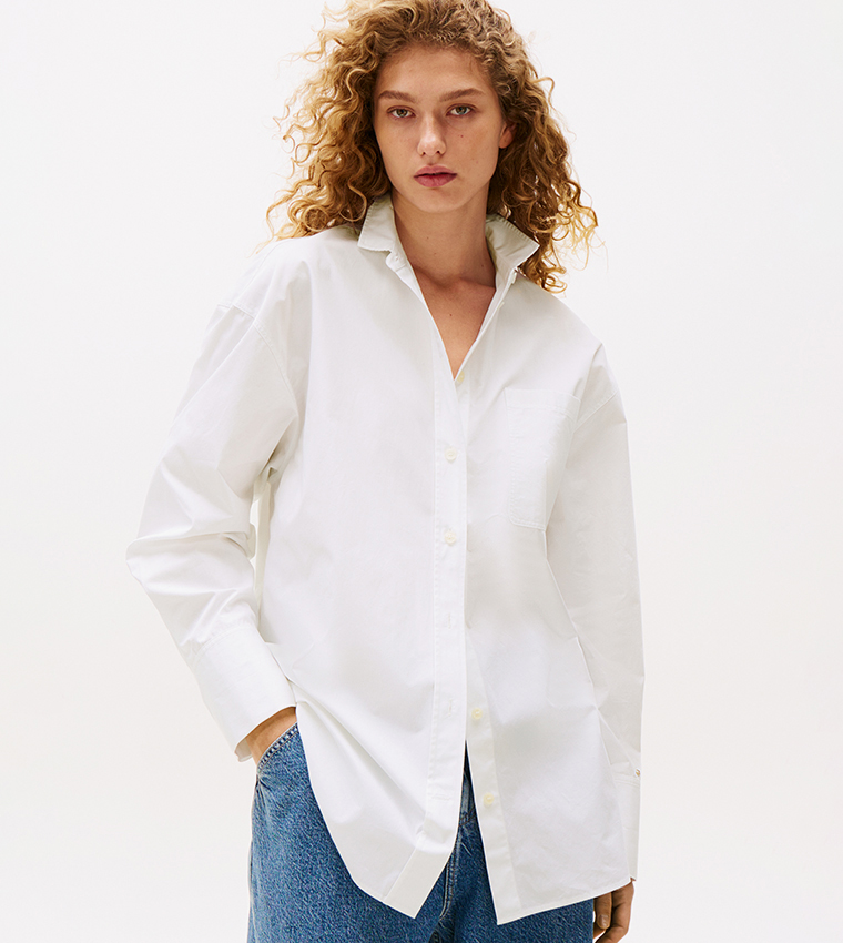 Solid Classic Collar Oversized Shirt