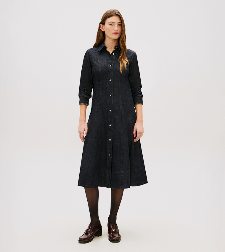 فستان جينز ميدي مغسول كم طويل 