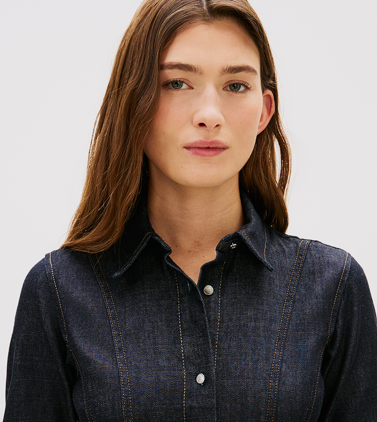 فستان جينز ميدي مغسول كم طويل 