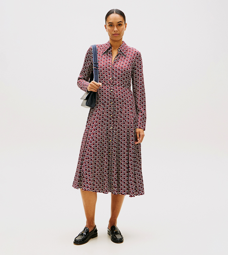Patterned Long Sleeves Shirt Dress