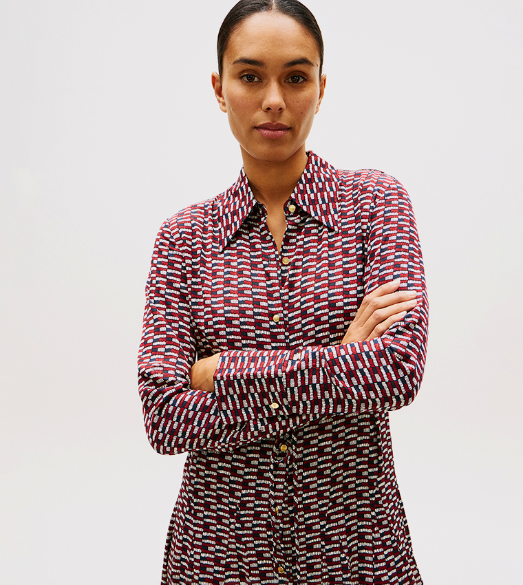 Patterned Long Sleeves Shirt Dress