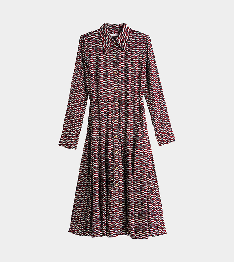 Patterned Long Sleeves Shirt Dress