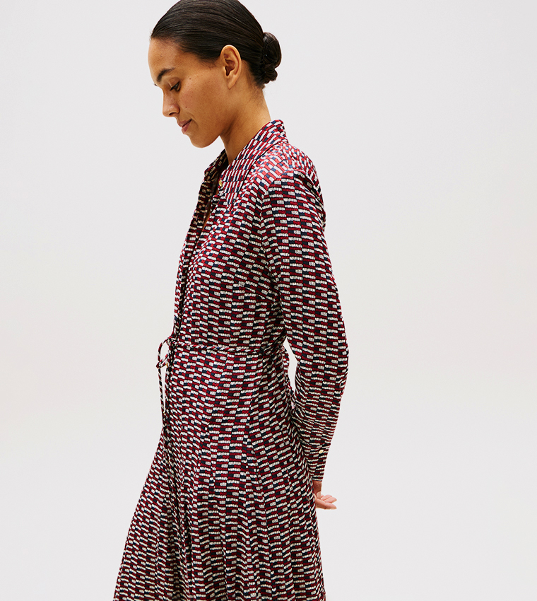 Patterned Long Sleeves Shirt Dress