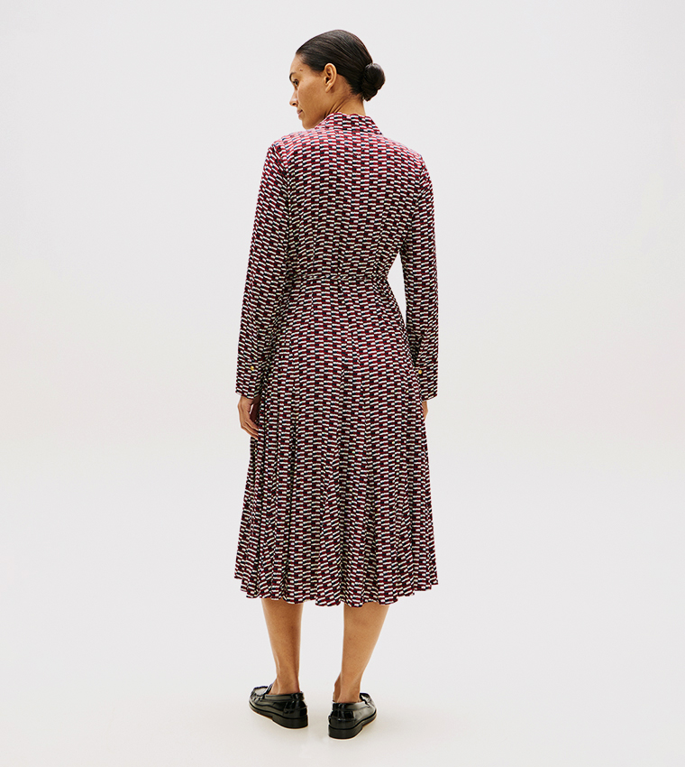 Patterned Long Sleeves Shirt Dress