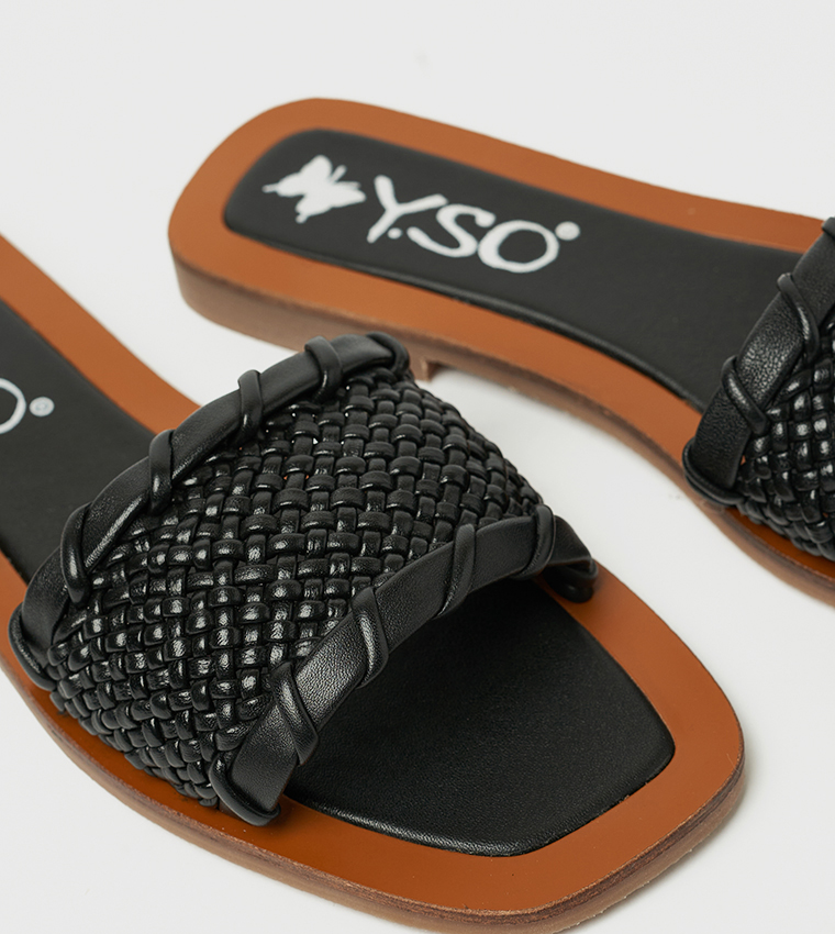 Y.SO  Flat Sandals - Black Flat Sandals
