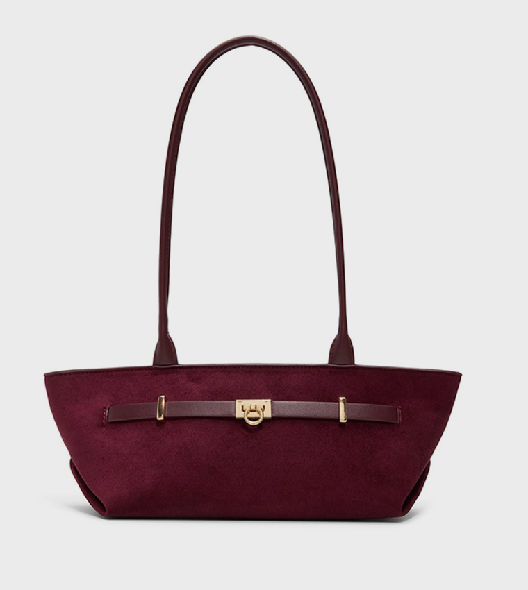 YUNAA Solid Zip Shoulder Bag