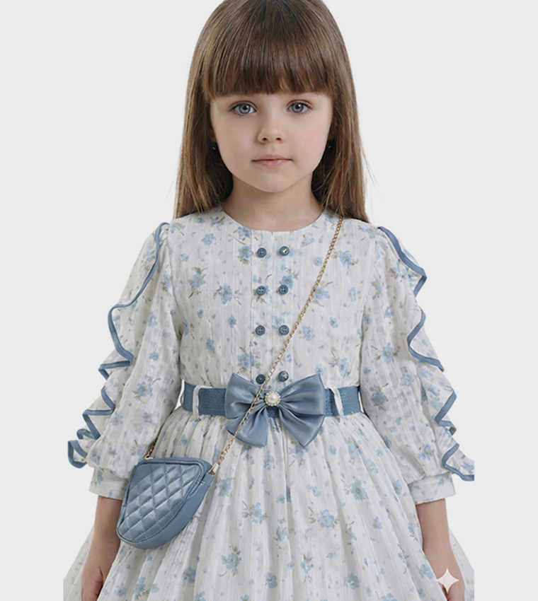 LIJAIN Floral Patterned Flared Dress with Bag