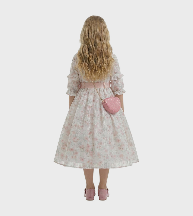 SAFA Floral Patterned Flared Dress with Bag
