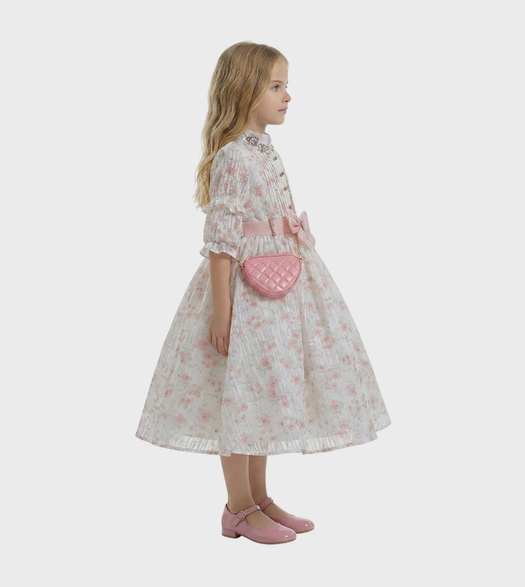 SAFA Floral Patterned Flared Dress with Bag