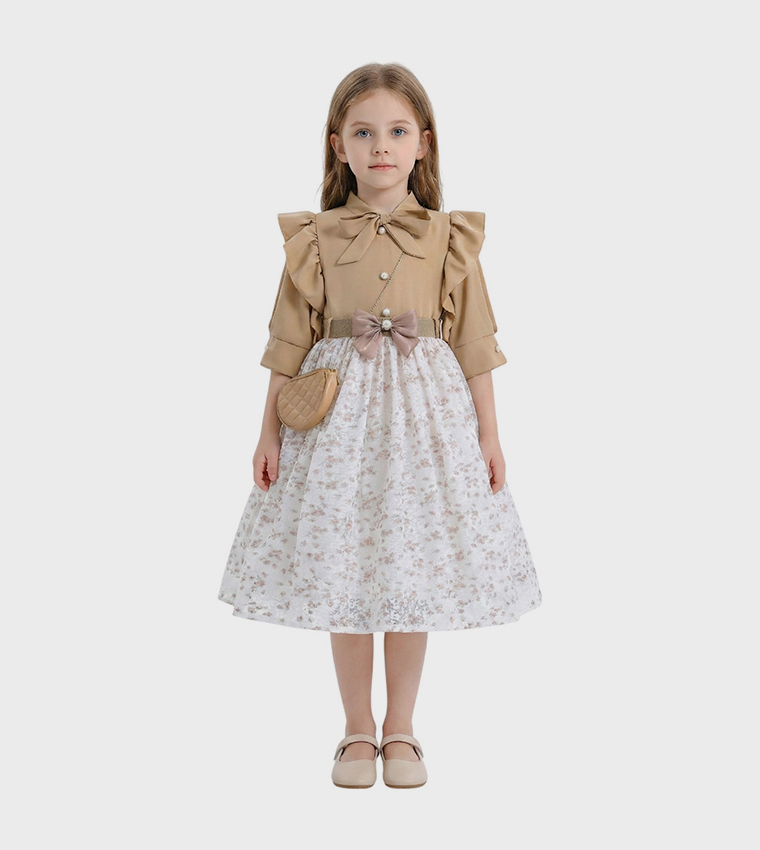 LAYALI Patterned Flared Dress with Bag