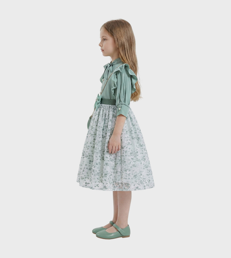 LAYALI Patterned Flared Dress with Bag