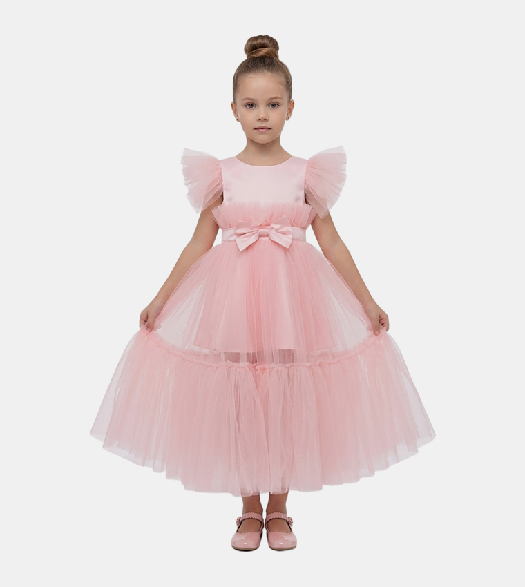 Buy BIDANI Ruffled Puff Sleeves Princess Dress In Pink | 6thstreet UAE