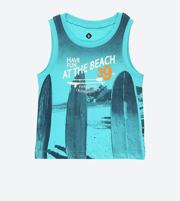 بلوزة بدون أكمام بلون تركواز