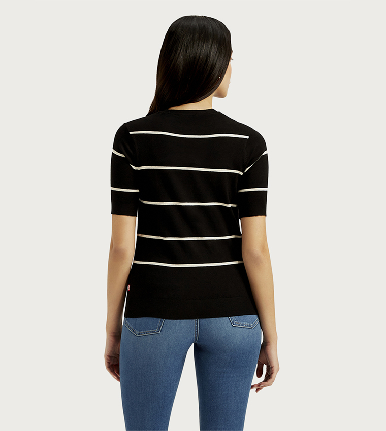 Striped Short Sleeves Knitted Top