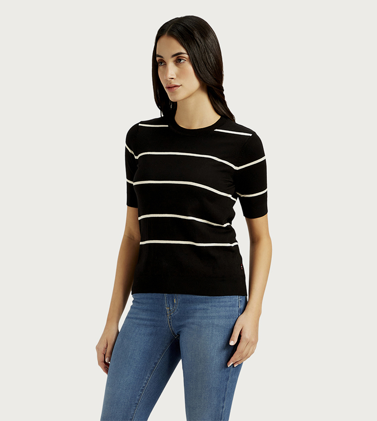 Striped Short Sleeves Knitted Top