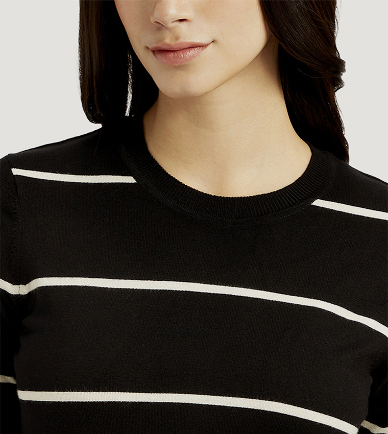 Striped Short Sleeves Knitted Top