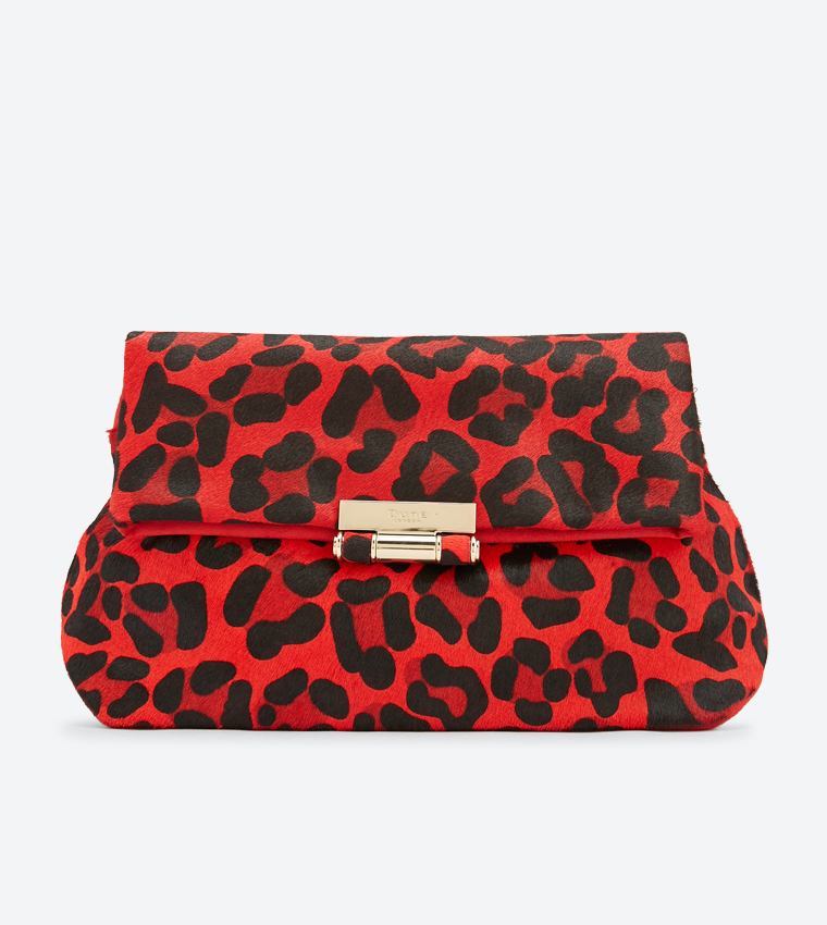Buy Dune London Bafari Animal Ponyhair Soft Clutch Bag Red In Red 6thStreet Oman
