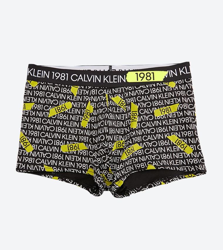Buy Calvin Klein Elastic Waistband Brand Name Printed Trunk Black
