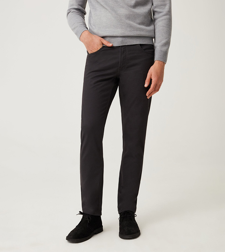 Solid Button Closure Trousers