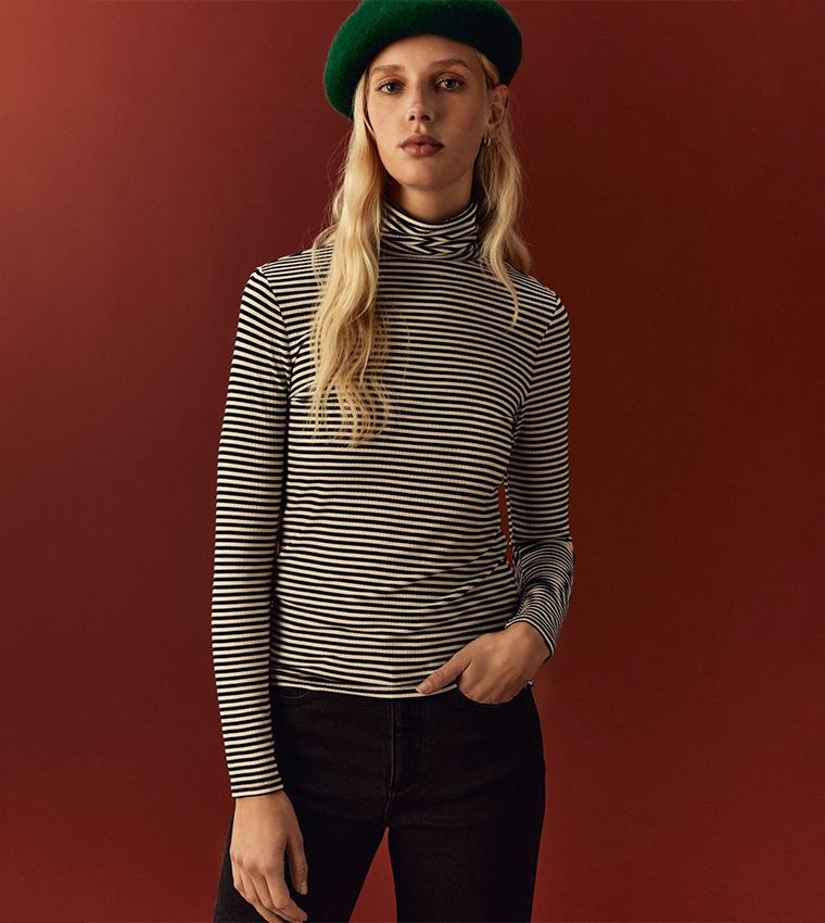 Striped turtleneck top womens hot sale