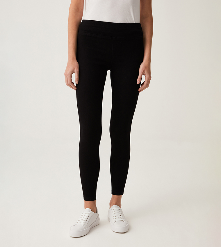 Buy OVS Solid Elastic Waist Jeggings In Black 6thStreet UAE