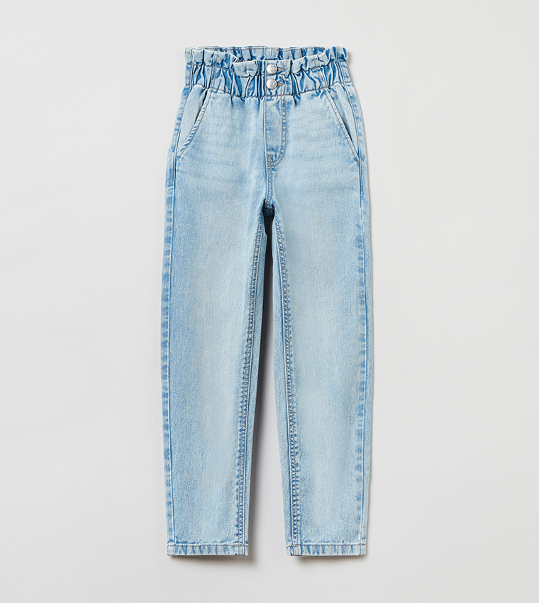 Buy OVS Faded Paperbag Jeans In Blue 6thStreet UAE