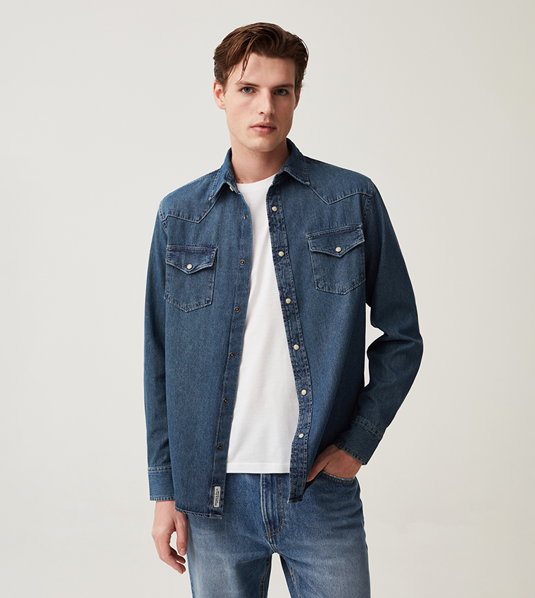 Jeans long 2025 sleeve shirt