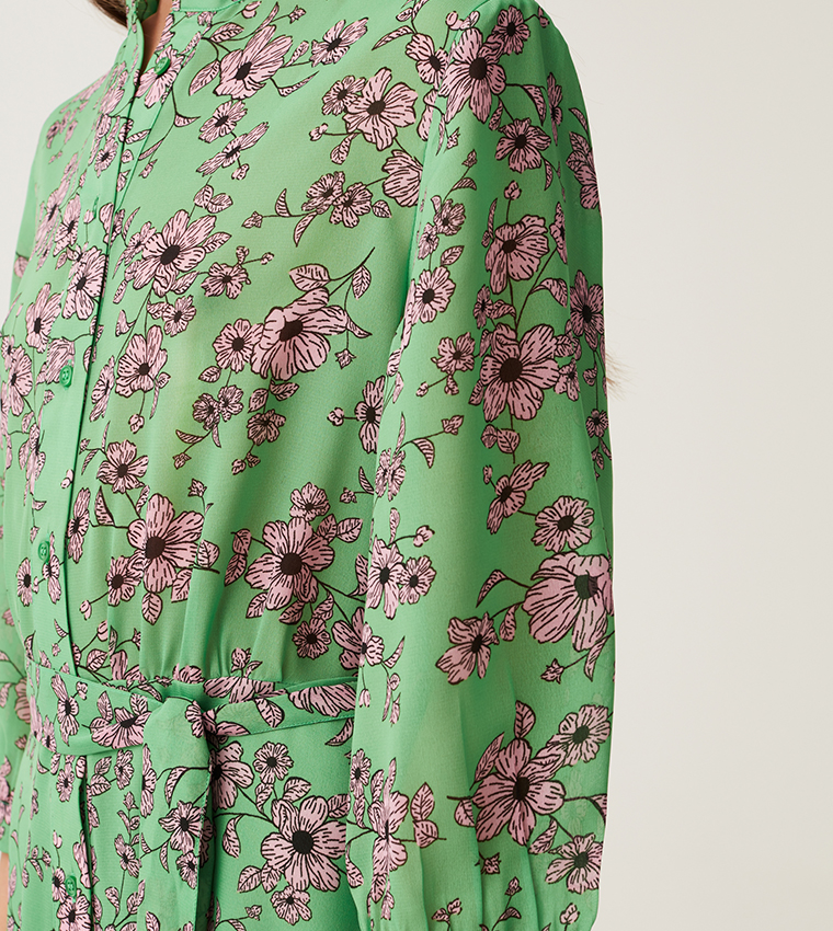 Printed Belted Shirt Dress