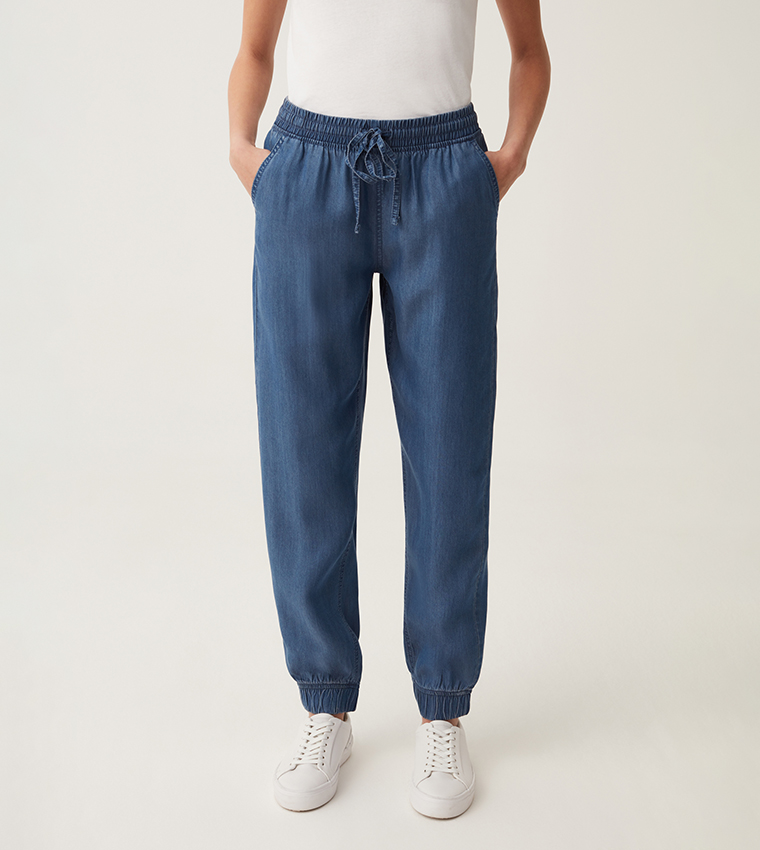 Buy OVS Drawstring Waist Denim Joggers In MEDIUM BLUE 6thStreet UAE