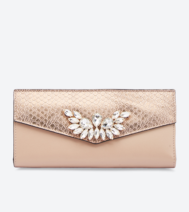Buy Dune London Embellished Brooch Clutch Rose Gold 0028500110258695 In Gold 6thStreet Bahrain