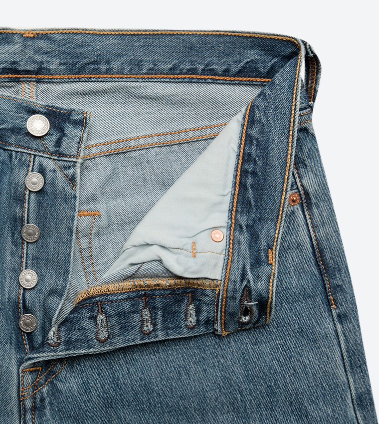 5 Pocket Button Placket Jeans - Light Blue 00501-0193