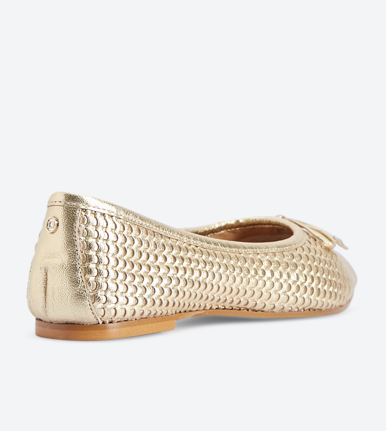 Buy Dune London Hennah Di Bow Details Woven Ballerinas Gold