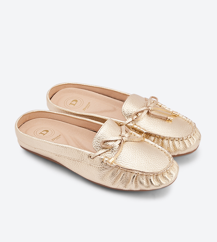 Gold backless loafers clearance