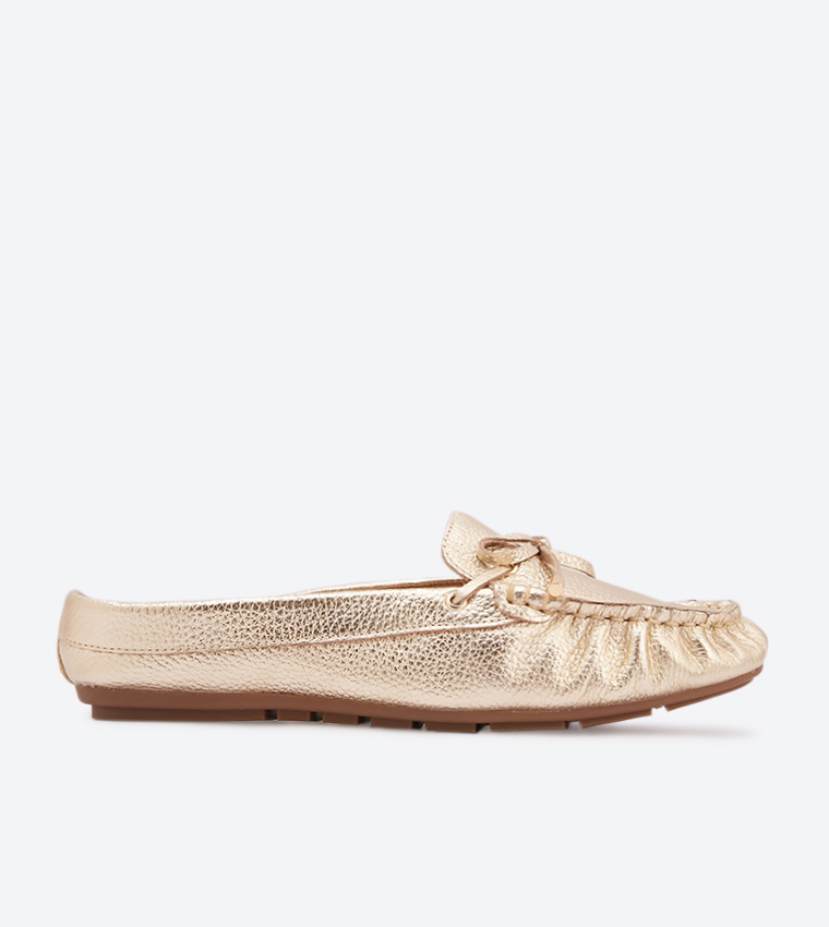 Buy Dune London Giovanni Backless Round Toe Loafers Gold In Gold 6thStreet Oman