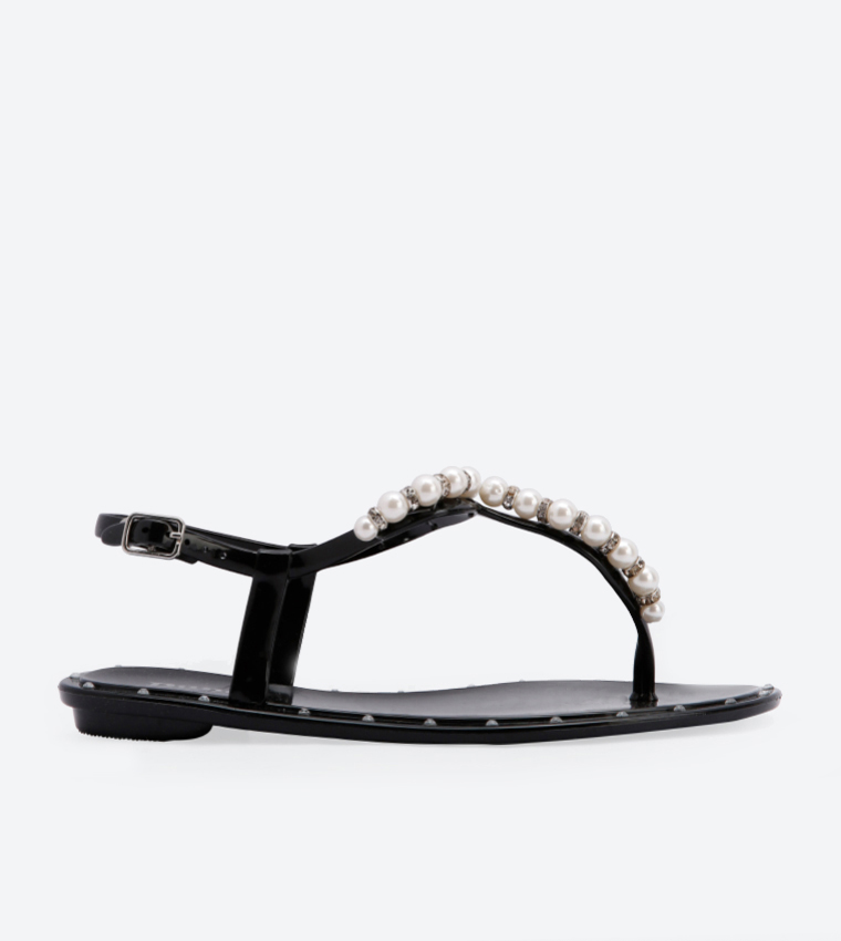 Buy Dune London Pearl Details Flat Sandals Black 0079500380014028 In Black 6thStreet Oman