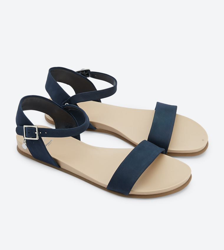 Buy Dune London Londoner Softee Flat Buckle Closure Sandals Navy In Navy 6thStreet Qatar