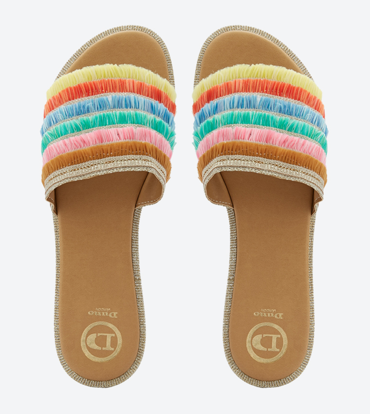 Buy Dune London Lemonade Fringed Ruffle Slides Multi In Multiple