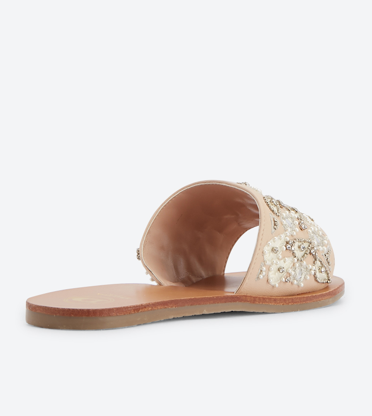 Lillow Di Embroidery Strap Details Slides - Pink