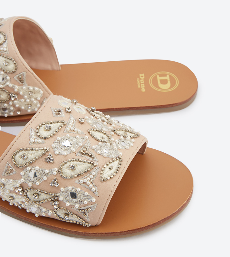 Lillow Di Embroidery Strap Details Slides - Pink