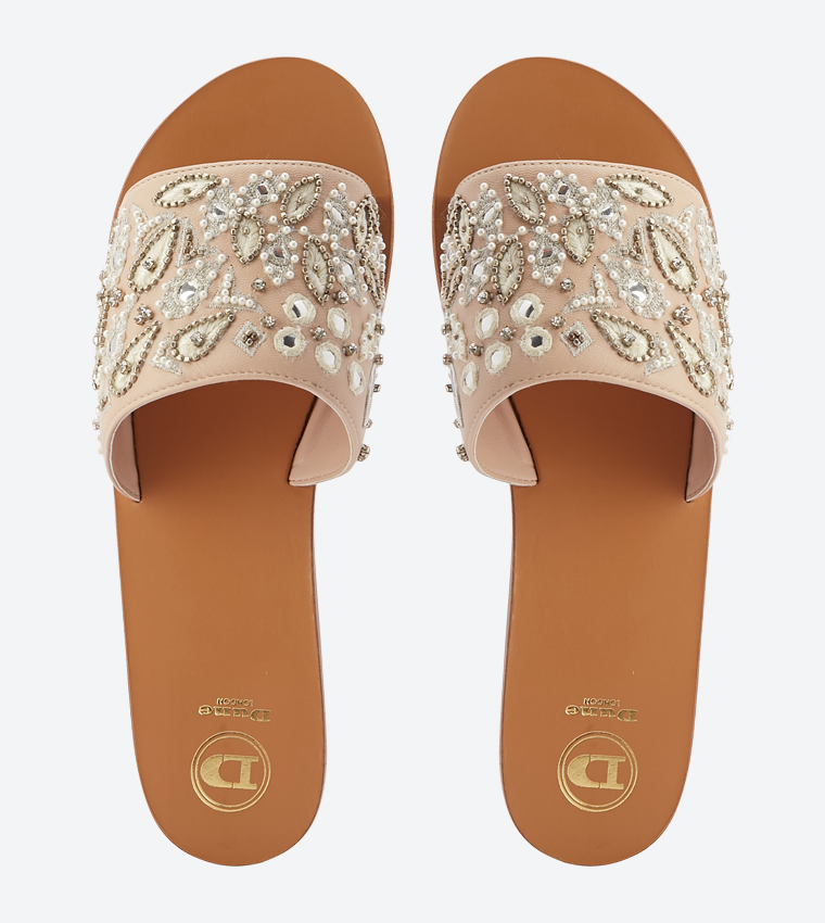 Lillow Di Embroidery Strap Details Slides - Pink