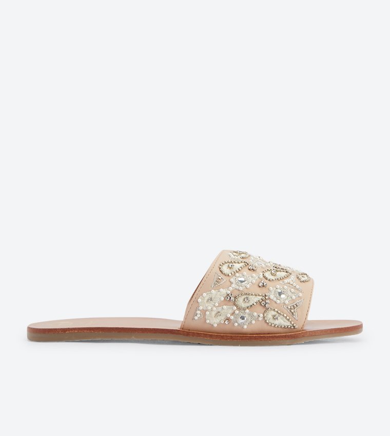 Lillow Di Embroidery Strap Details Slides - Pink