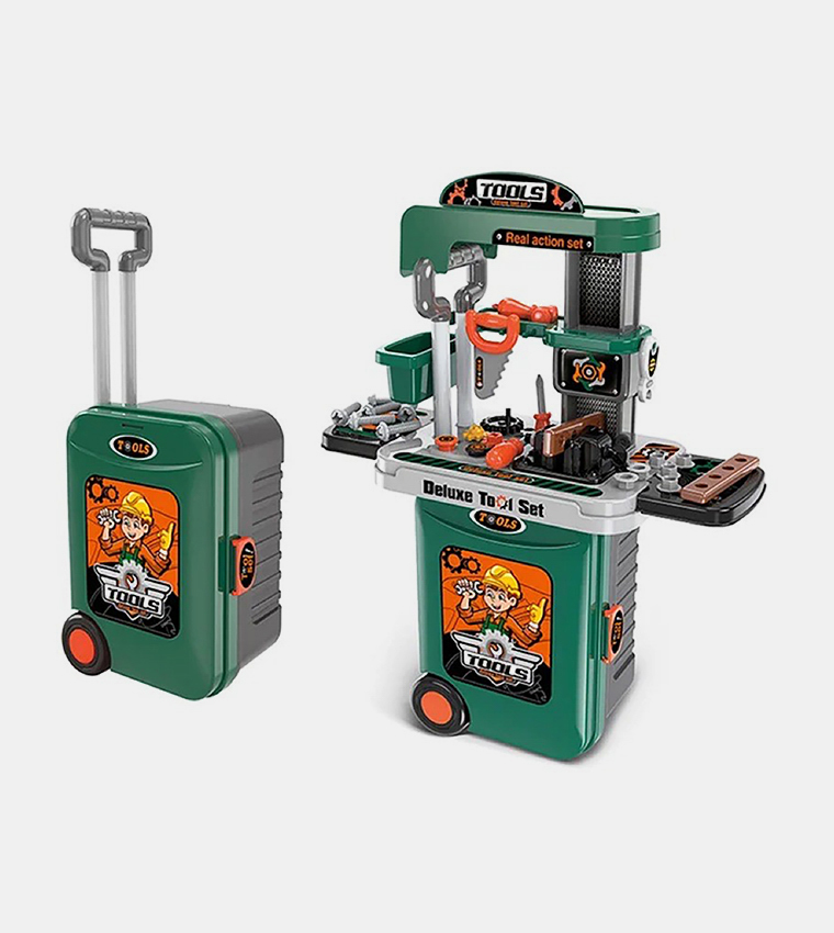 3 In 1 DIY Deluxe Tools Workbench Set Pretend Play Toy with Portable Trolley Toy Set