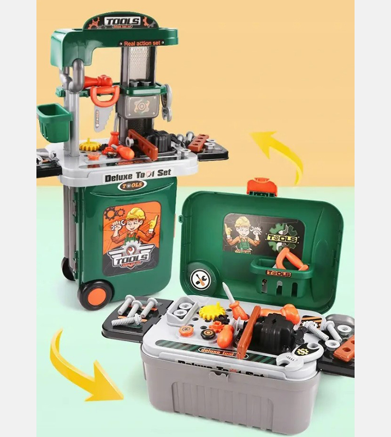 3 In 1 DIY Deluxe Tools Workbench Set Pretend Play Toy with Portable Trolley Toy Set