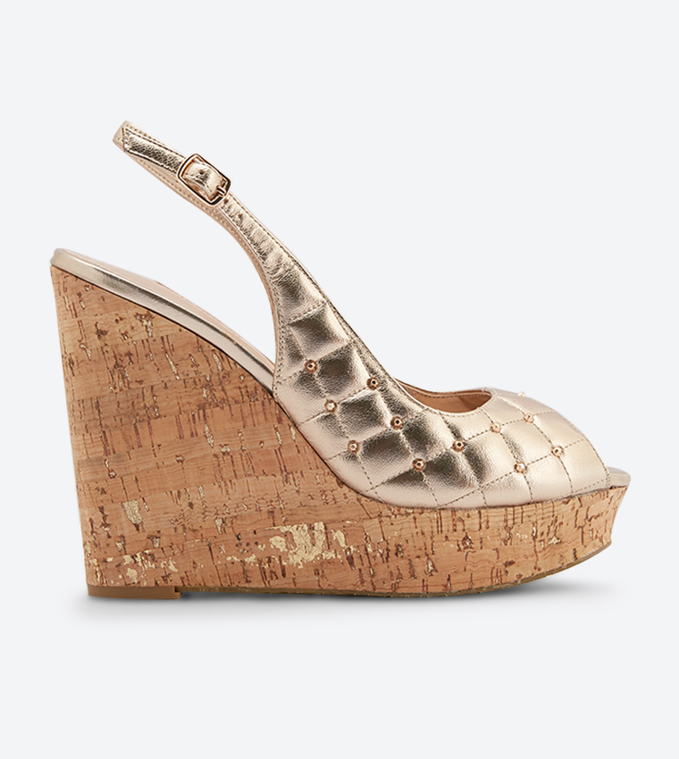 Buy Dune London Kiingdom Quilted Pattern Peep Toe Wedge Sandals Gold In Gold 6thStreet Oman