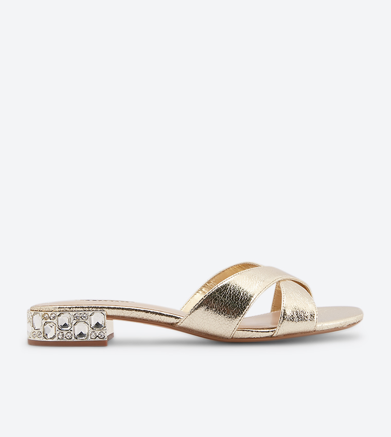 Buy Dune London Nutelle Di Cross Strap Jewel Heel Mules Gold In Gold 6thStreet UAE