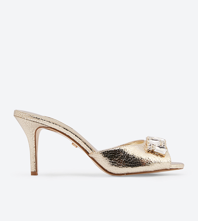 Buy Dune London Monnica Di Square Jewelled Trim Peep Toe Mules Gold In Gold 6thStreet Bahrain