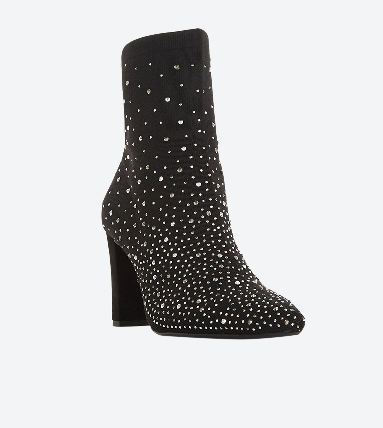 Buy Dune London OPAAL Diamante Embellished Block Heel Ankle Boot In Black 6thStreet Bahrain