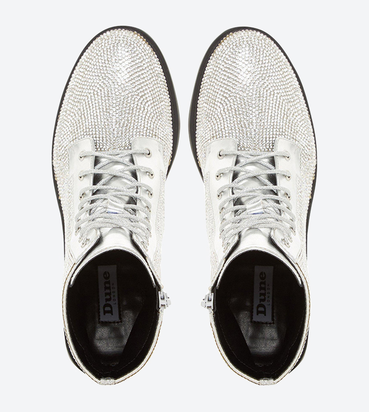 Buy Dune London Paragon Lace Up Detail Embellished Boot Silver In Silver 6thStreet Kuwait