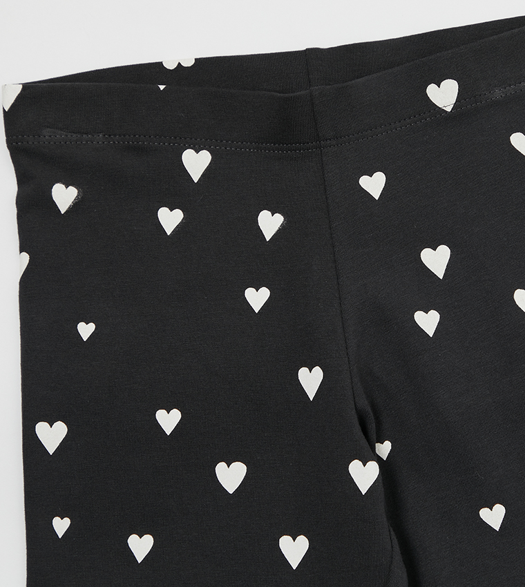 Buy Marks & Spencer Heart Print Elastic Waist Leggings In Black